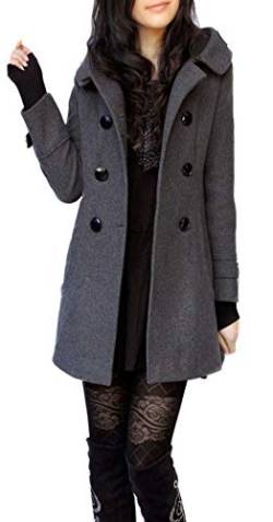 Damen Winter Herbst Mantel Steppjacke Kapuzenjacke Übergangsjacke Trenchcoat Zweireihig Wollmantel Gesteppt Parka Coat Outwear Schwarz von ClairSue