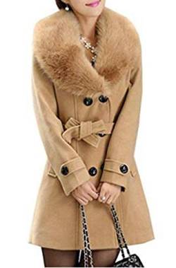 Damen Wintermantel Wollmantel Mit Faux Pelz Kragen Parka Herbstjacke Elegant Zweireihiger Trenchcoat Lang Mantel Übergangsjacke Dufflecoat Outwear Mit Gürtel von ClairSue