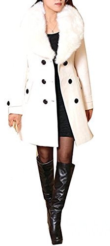 Damen Wintermantel Wollmantel Mit Faux Pelz Kragen Parka Herbstjacke Elegant Zweireihiger Trenchcoat Lang Mantel Übergangsjacke Dufflecoat Outwear Mit Gürtel von ClairSue