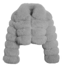Claofoc Damens Faux Fur Coat Damen Winterjacke aus grauem Pelz Warm Flauschig Fest Mit Reißverschluss Dicke Oberbekleidung (DE/NL/SE/PL, Alphanumerisch, XS, XXL, Regular, Regular, L) von Claofoc