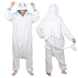 Claofoc Ohnezahn Onesie Erwachsene Drachen Pyjamas Winter Plüsch Overall Pokemon Onesies Halloween Weihnachten Cosplay Kostüm (White) von Claofoc