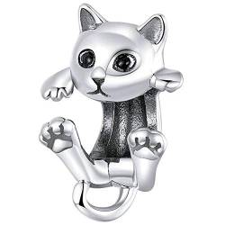 Hängende Katze Charm mit Emaille für Pandora 925 Sterling Silber von Clara Ivy Munich