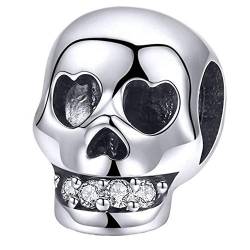 Herz Totenkopf Charm mit Kristallen für Pandora 925 Sterling Silber von Clara Ivy Munich