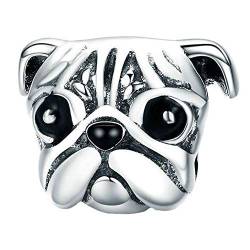 Mops Hunde Kopf Charm mit Emaille für Pandora 925 Sterling Silber von Clara Ivy Munich