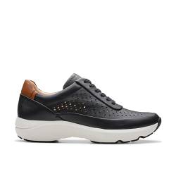 Clarks Damen Tivoli Grace Sneaker, Black Leather, 43 EU von Clarks