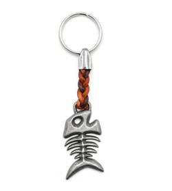 ClaroSchmuck Schlüssel-Anhänger Fischskelett Schlüsselring aus Metall Stärke 2 mm, Band aus Kunstleder, Gesamtlänge ca. 113 mm, Einheitsgröße von ClaroSchmuck