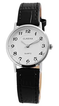 Clasixx Damenuhr Weiß Schwarz Analog Metall Kunstleder Quarz Armbanduhr von Clasixx