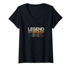 Damen Legend since 1991 Original Vintage Birthday Est Legende T-Shirt mit V-Ausschnitt von Classic Birthday Original Vintage Retro Legend
