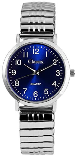 Classix Herrenuhr Blau Silber Zugband Zugarmband Metall Armbanduhr von Classix