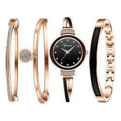 Clastyle Damenuhr Set Rosegold Strass Uhren Damen Stylische Armbanduhr für Damen Keramik mit 3 Armband Uhr Set Geschenk, Schwarz von Clastyle