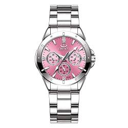 Clastyle Uhr Damen Silber mit Rosa Wählen - Damenuhr Silber mit Dekorativ Chronograph - Armbanduhr Damen mit Edelstahlband von Clastyle