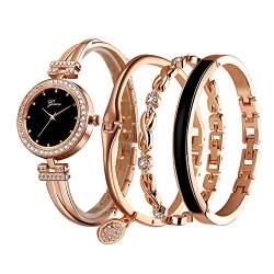 Clastyle Uhr mit Armband Damen Set Glänzender Rosegold Armbanduhr mit 3 Edelstahl Uhren Set Damen Armband Uhr Set Geschenk von Clastyle