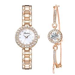 Clastyle Uhr mit Armband Damen Set Rosegold Perlmutt Strass Armbanduhren für Damen Glänzender Edelstahlband Rosegold Damen Uhr Set Geschenk von Clastyle
