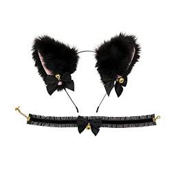 Clataly 2Pcs Katze Ohren Stirnbänder Sexy Bogen Choker Halskette Katze Ohren Glocken Kragen Katze Cosplay Katze Kostüm Geburtstagsspiele Weihnachtsfeier Frauen Mädchen (Schwarz) von Clataly