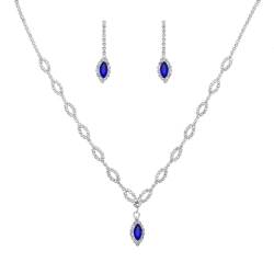 Clataly Braut Hochzeit Halskette Ohrringe Set Silber Kristall Strass Brautschmuck Zubehör für Frauen und Mädchen (Blaue Halskette) von Clataly