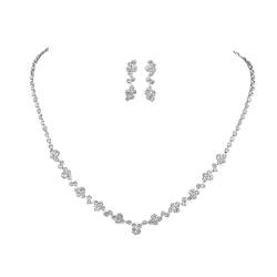 Clataly Braut Hochzeit Halskette Ohrringe Set Silber Kristall Strass Brautschmuck Zubehör für Frauen und Mädchen (Silber A) von Clataly