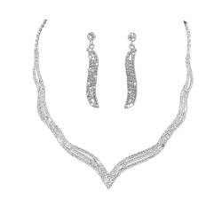 Clataly Braut Hochzeit Halskette Ohrringe Set Silber Kristall Strass Brautschmuck Zubehör für Frauen und Mädchen (Silber B) von Clataly