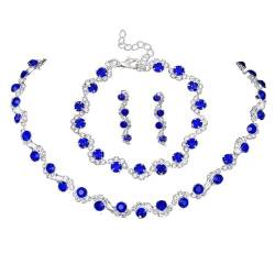 Clataly Bridal Wedding Colorful Crystal Necklace Earrings Bracelet Set Silver bride Necklaces Jewelry Accessories for Women Girls (Blau) von Clataly