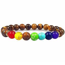 Clataly Bunte Energie Armband 8 mm Natürliche Vulkan Stein Tiger Eye Stein Blau Kiefer Stein Elastische Armbänder für Frauen und Männer (Tigerauge Stein) von Clataly