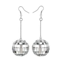 Clataly Disco Ball Ohrringe Spiegel Ball Ohrringe 60er Jahre 70er Jahre Ohrringe Tanz Party Kostüm Zubehör für Frauen Mädchen (Silber B) von Clataly