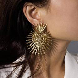 Clataly Fan-förmige Ohrringe Retro Herz-förmige übertriebene Schmuck Quaste für Frauen und Mädchen (Gold) von Clataly