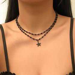 Clataly Gothic Black Star Halskette Dark Multilayer Kreuz Choker Halskette Schmuck für Frauen und Mädchen (Halskette D) von Clataly
