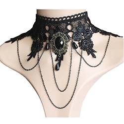 Clataly Gothic Schwarz Sexy Spitze Kragen Quaste Choker Halloween Party Zubehör für Frauen Mädchen (Schwarze Halskette 5) von Clataly