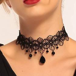 Clataly Gothic Schwarz Sexy Spitze Kragen Quaste Choker Halloween Party Zubehör für Frauen Mädchen (Schwarze Halskette 9) von Clataly