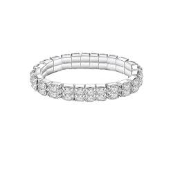 Clataly Kristall Tennis Armband Braut Hochzeit Party Armreif Sparkling Silber Elastic Band Armband Schmuck für Frauen Mädchen (Silber B) von Clataly