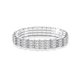 Clataly Kristall Tennis Armband Braut Hochzeit Party Armreif Sparkling Silber Elastic Band Armband Schmuck für Frauen Mädchen (Silber C) von Clataly