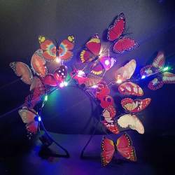 Clataly LED Schmetterling Stirnband Leuchtend Schmetterling Kranz Hochzeit Party Haarband Fotografie Requisiten Haar Hoop Haarschmuck für Frauen Mädchen (Rot) von Clataly