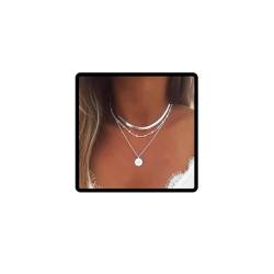 Clataly Layered Lotus Anhänger Halsketten Bead Choker Halskette Kette Einstellbarer Schmuck für Frauen und Mädchen (Silber) von Clataly