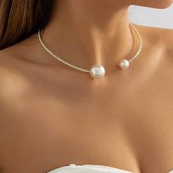Clataly Nachahmung Perle Offene Halskette Einfache Einschicht Armbänder Silber Kristall Zarte Offene Choker Halskette Schmuck für Frauen und Mädchen (Perlenkette) von Clataly