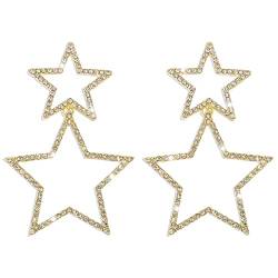 Clataly Star Double Layer Ohrringe Drop-Dangle Ohrringe Pentagram Ohrringe Star Stud Party Kristallschmuck für Frauen Mädchen (Gold) von Clataly