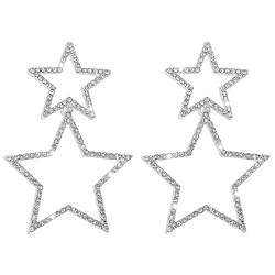 Clataly Star Double Layer Ohrringe Drop-Dangle Ohrringe Pentagram Ohrringe Star Stud Party Kristallschmuck für Frauen Mädchen (Silber) von Clataly