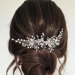 Clataly Wedding Bride Headband Blume Haar Wein Blatt Silber Bridal Hair Piece Perlen Haarschmuck für Frauen Mädchen von Clataly