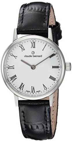 Claude Bernard Damenuhr Analog Quarz mit Lederarmband 20215 3 BR in der Farbkombination weiß/Silber von Claude Bernard