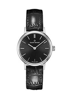 Claude Bernard Damenuhr Analog Quarz mit Lederarmband 20215 3 NIN in der Farbkombination schwarz/Silber von Claude Bernard