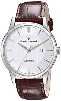 Claude Bernard Herrenuhr Analog Automatik mit Lederarmband 80091 3 AIN in der Farbkombination Silber/Silber von Claude Bernard