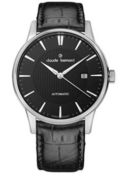 Claude Bernard Herrenuhr Analog Automatik mit Lederarmband 80091 3 NIN in der Farbkombination schwarz/Silber von Claude Bernard