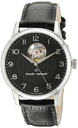 Claude Bernard Herrenuhr Analog Automatik mit Lederarmband 85017 3 NBN in der Farbkombination schwarz/Silber von Claude Bernard