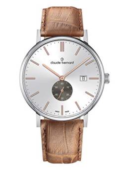 Claude Bernard Herrenuhr Analog Quarz mit Lederarmband 65004 3 AIRG in der Farbkombination Silber/Silber von Claude Bernard