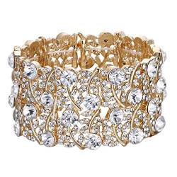 Clearine Armband Damen Hochzeit Braut Crystal Cluster Tennis Stretch Armkette Bracelet Klar Gold-Ton von Clearine