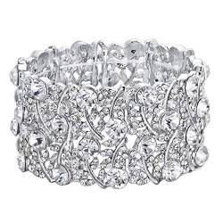 Clearine Armband Damen Hochzeit Braut Crystal Cluster Tennis Stretch Armkette Bracelet Klar Silber-Ton von Clearine