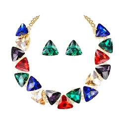 Clearine Art Deco Sparkly Statement Halskette Ohrringe Set Dreieck Schmuckset für Damen, Mehrfarbig Gold-Ton von Clearine
