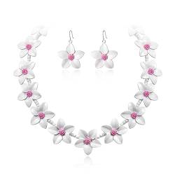 Clearine Blume Cluster Statement Halskette baumeln Ohrringe Schmuck-Set für Damen Mädchen Kostüm Cosplay Party Schmuck Rosa Silber-Ton von Clearine