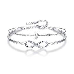 Clearine Buchstabe J Armkette Cubic Zirconia Zierlich Personalisierte Infinity Initial Endless Herz Armband für Damen Mädchen von Clearine