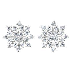 Clearine Damen 925 Sterling Silber CZ '' Wenn es schneit'' Schneeflocken Ohrstecker Ohrringe Klar (Stil1) von Clearine