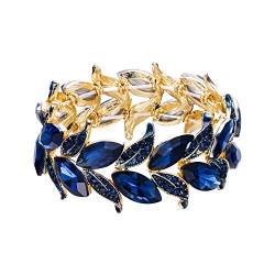 Clearine Damen Armband Hochzeit Braut Marquise-Form Blatt Stretch Armreif Armkette Bracelet Sapphire-Blau Gold-Ton von Clearine