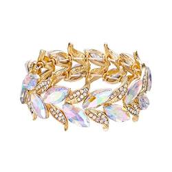 Clearine Damen Armband Hochzeit Braut Marquise-Form Blatt Stretch Armreif Armkette Bracelet Schillernder AB-Gold-Ton von Clearine